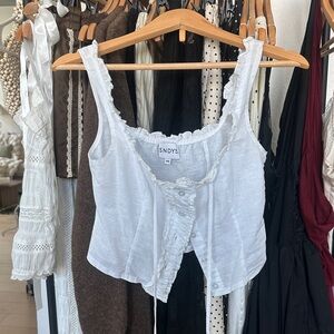 SNDYS White Ruffle Trim Blouse